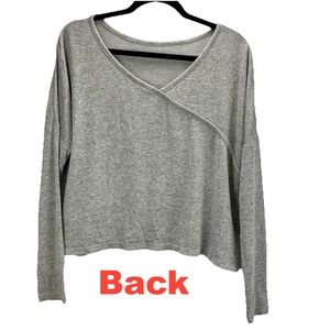 Roxy Gray Heather‎ Long-Sleeve Womens Knit Top With Asymmetrical V-Back Size S